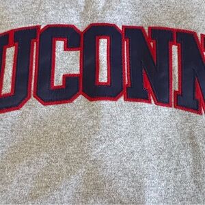 CHAMPION Embroidered UCONN logo Gray Sweatshirt with Red and Blue Lettering